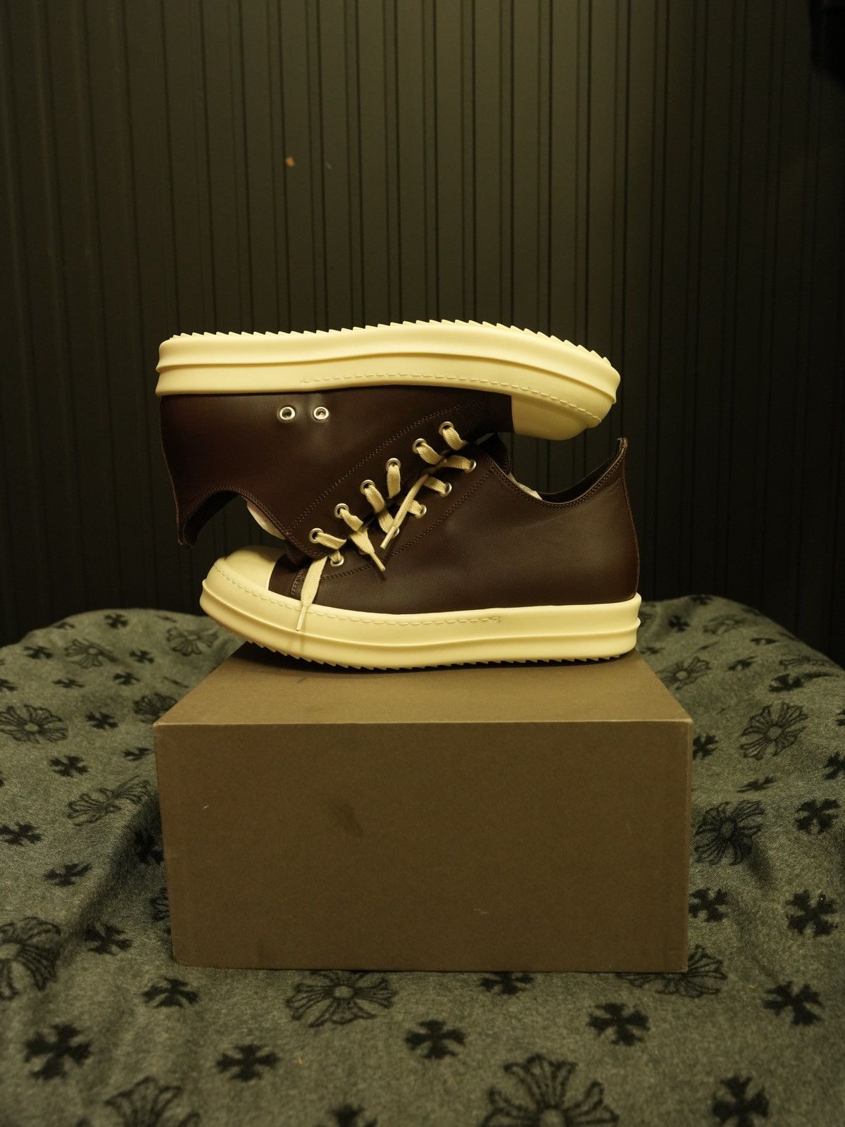 Rick Owens × Rick Owens Drkshdw Rick Owens Brown Leather Low Top Sneakers Size US 8 / EU 41 - 1 Thumbnail
