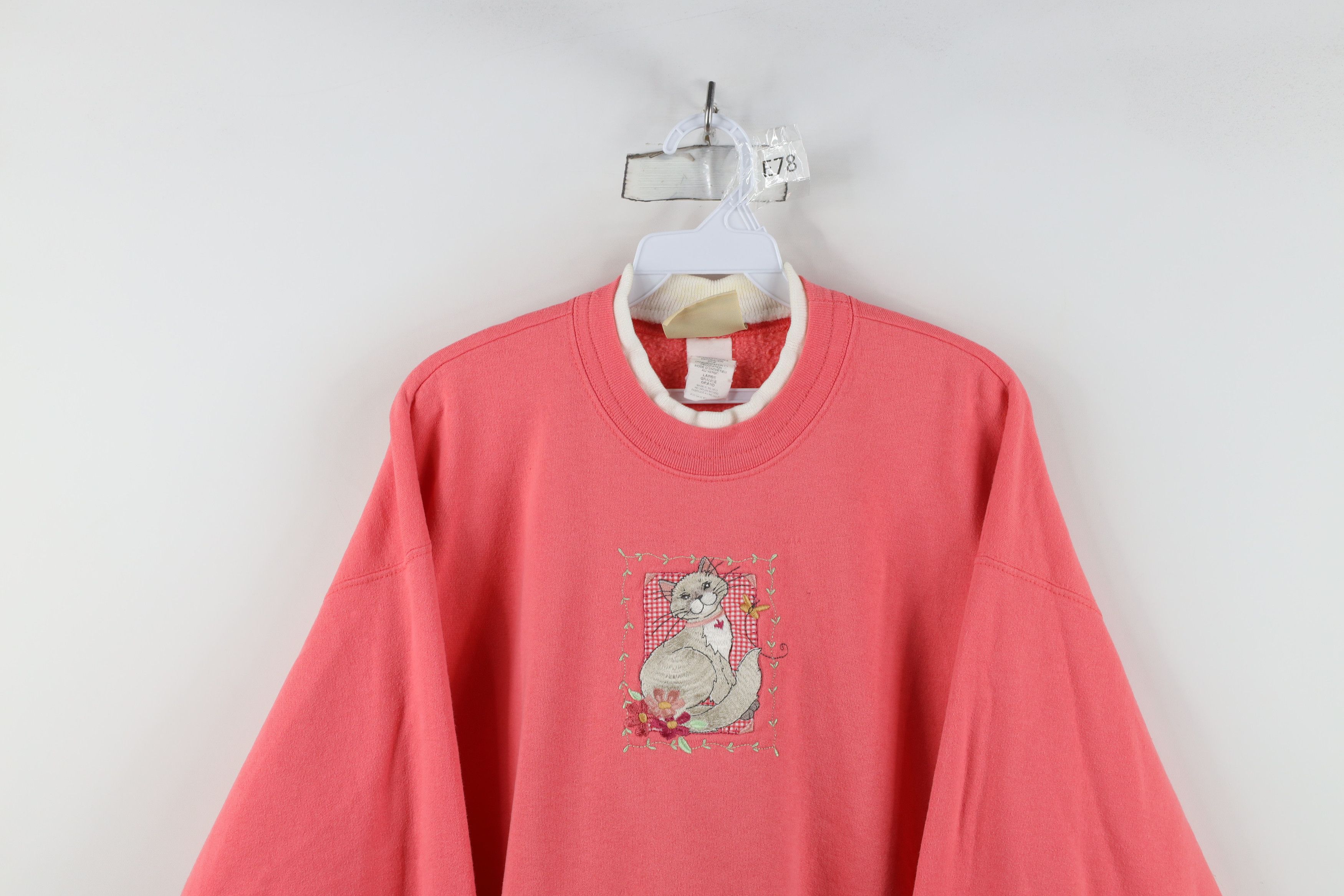 Vintage Vintage 90s Streetwear Cat Kitten Cat Lady Flower Sweatshirt Size L / US 10 / IT 46 - 2 Thumbnail
