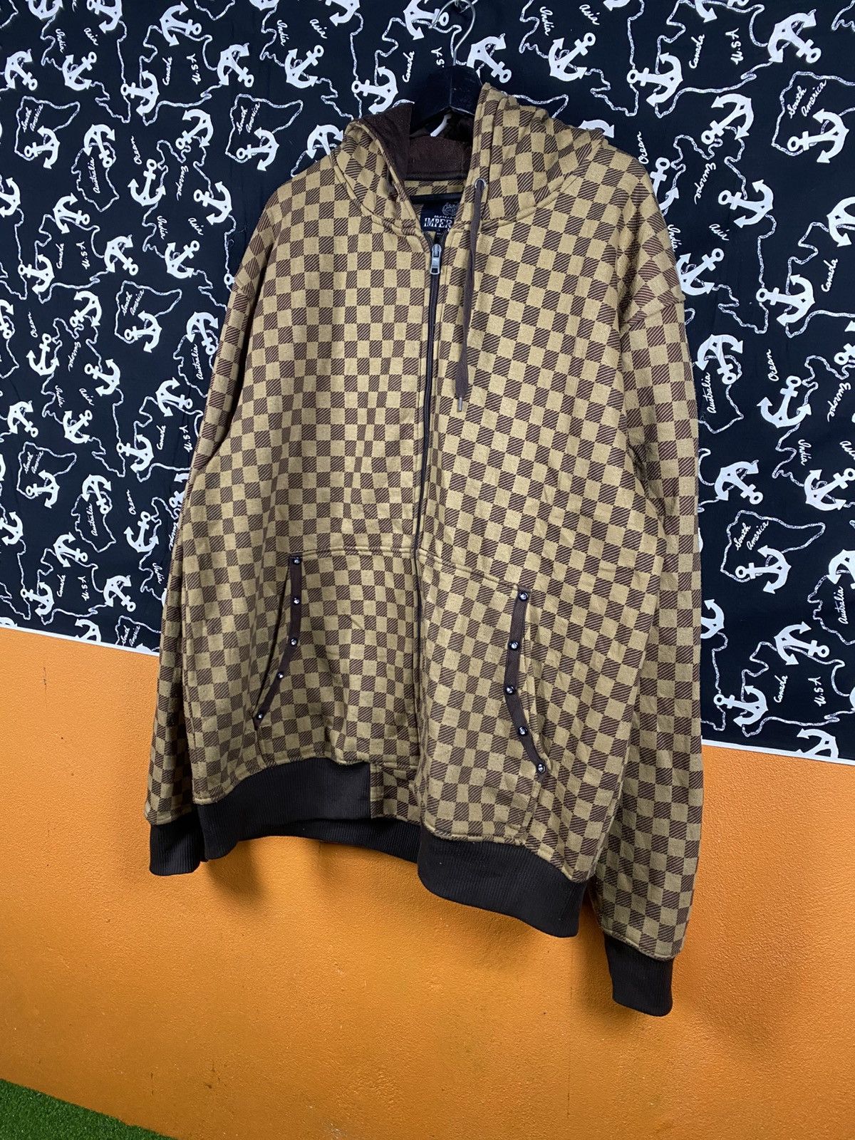 Imperious Imperious Checkered Zip Hoodie | Brown & Tan Pattern Size US XXL / EU 58 / 5 - 4 Thumbnail