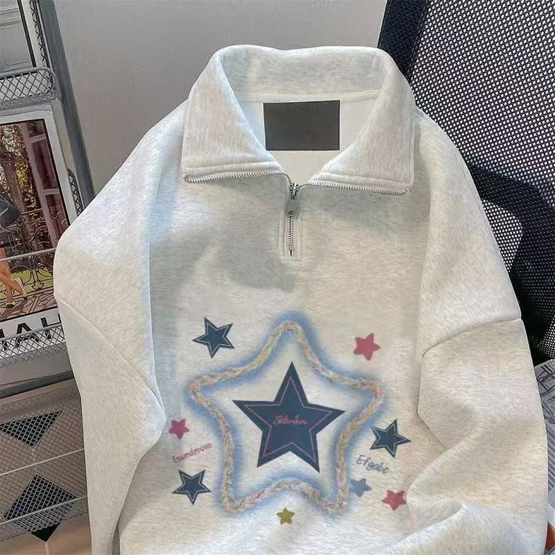 Vintage Y2K Star Print Half-Zip Hooded Sweatshirt Size US M / EU 48-50 / 2 - 2 Thumbnail