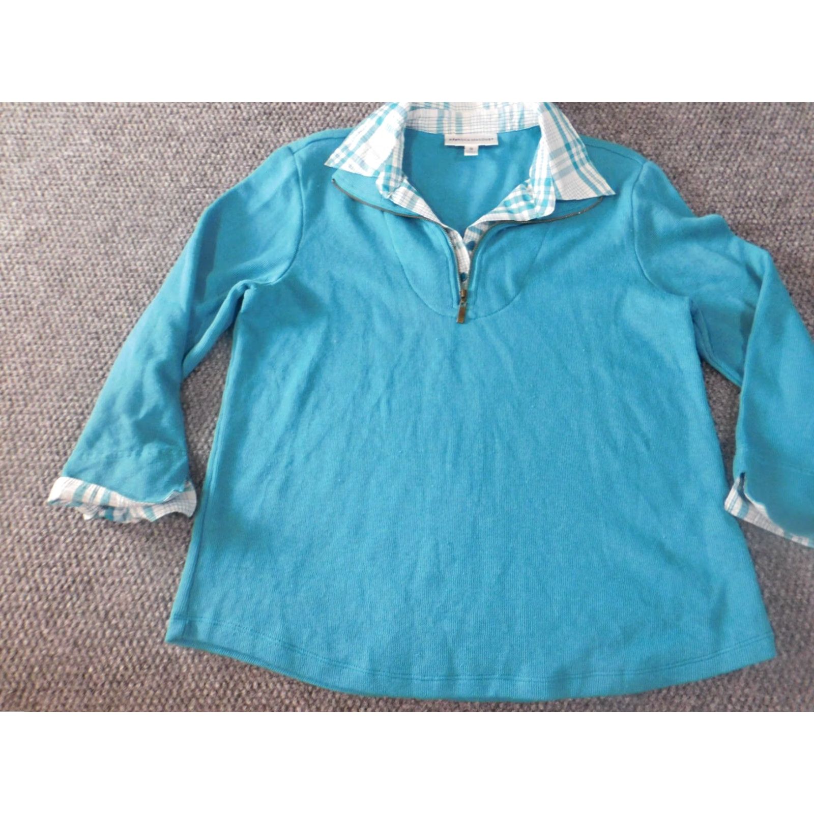 Vintage Rebecca Malone Womens Top Small Blue Stretch Zip Blouse pullover lined collar Size S / US 4 / IT 40 - 3 Thumbnail