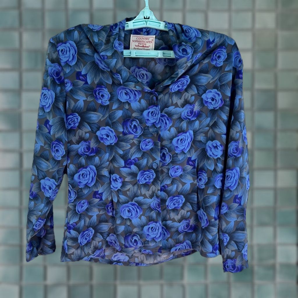 Pendleton VINTAGE Pendleton Floral Blouse Country Sophisticates Size 8 Petite Blue Wool Polyester Balloon Sleeve Mens? Wait. Size M / US 6-8 / IT 42-44 - 1 Thumbnail