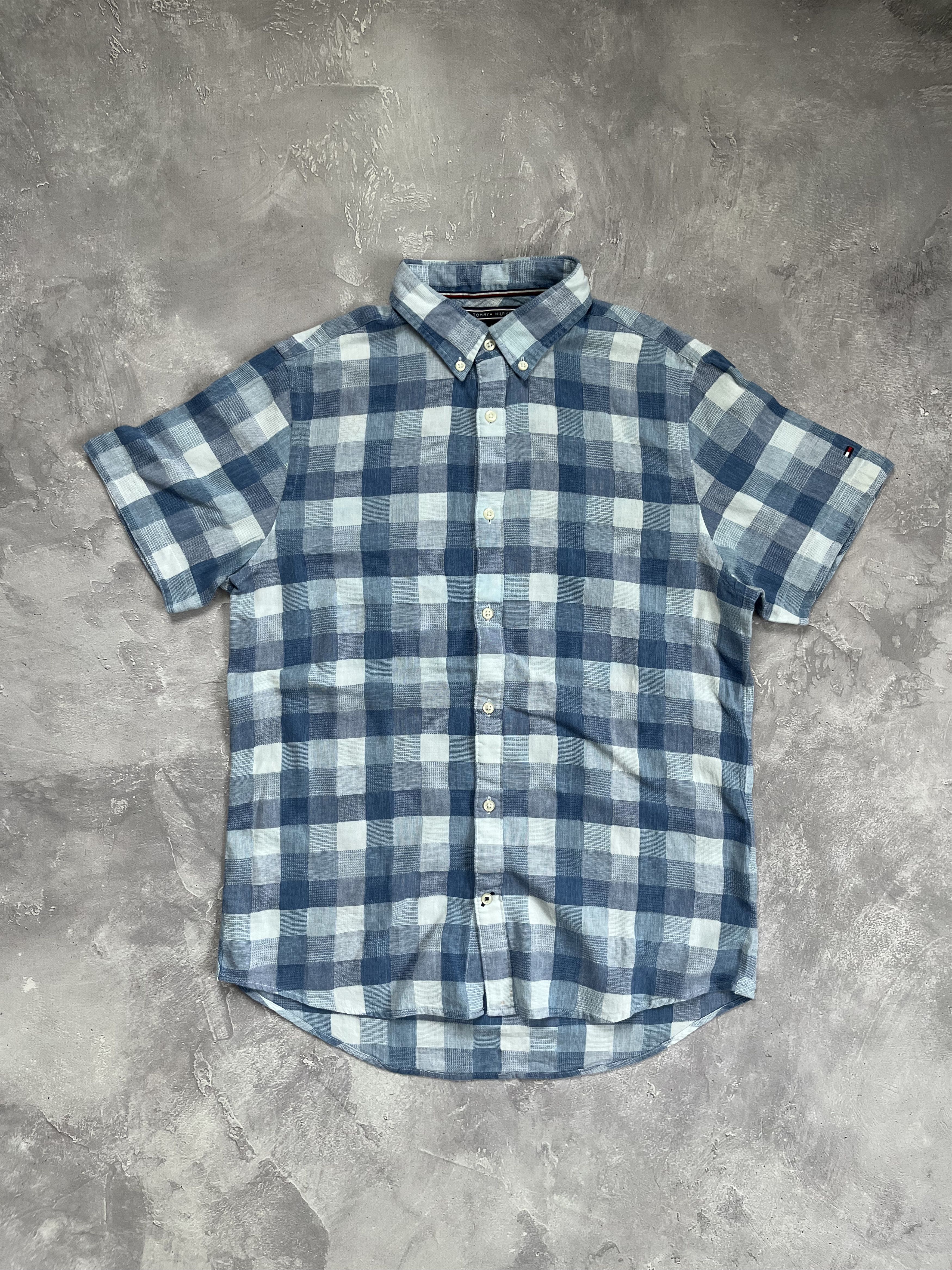 Tommy Hilfiger Tommy Hilfiger Linen Cotton Blue Short Sleeve Shirt Check Size US M / EU 48-50 / 2 - 1 Thumbnail