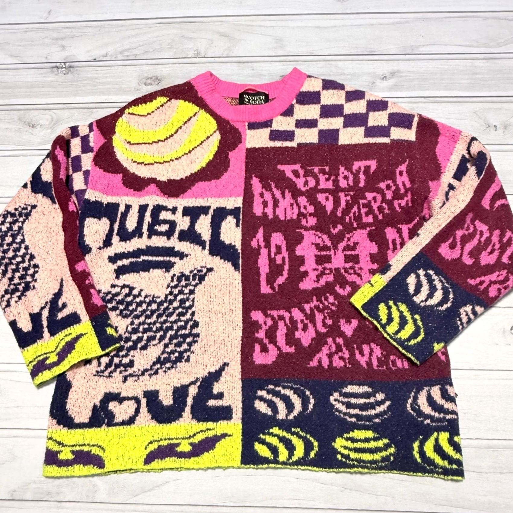 Scotch & Soda Scotch & Soda Sweater Womens Small Pink Jacquard Knit Love Music AOP Graphic Shirt/ Sweater? Size S / US 4 / IT 40 - 2 Thumbnail