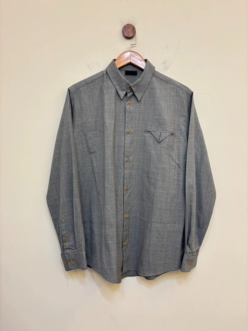 Japanese Brand Stylish Grey Wool Shirt from Japanese Brand Size US M / EU 48-50 / 2 - 1 Thumbnail