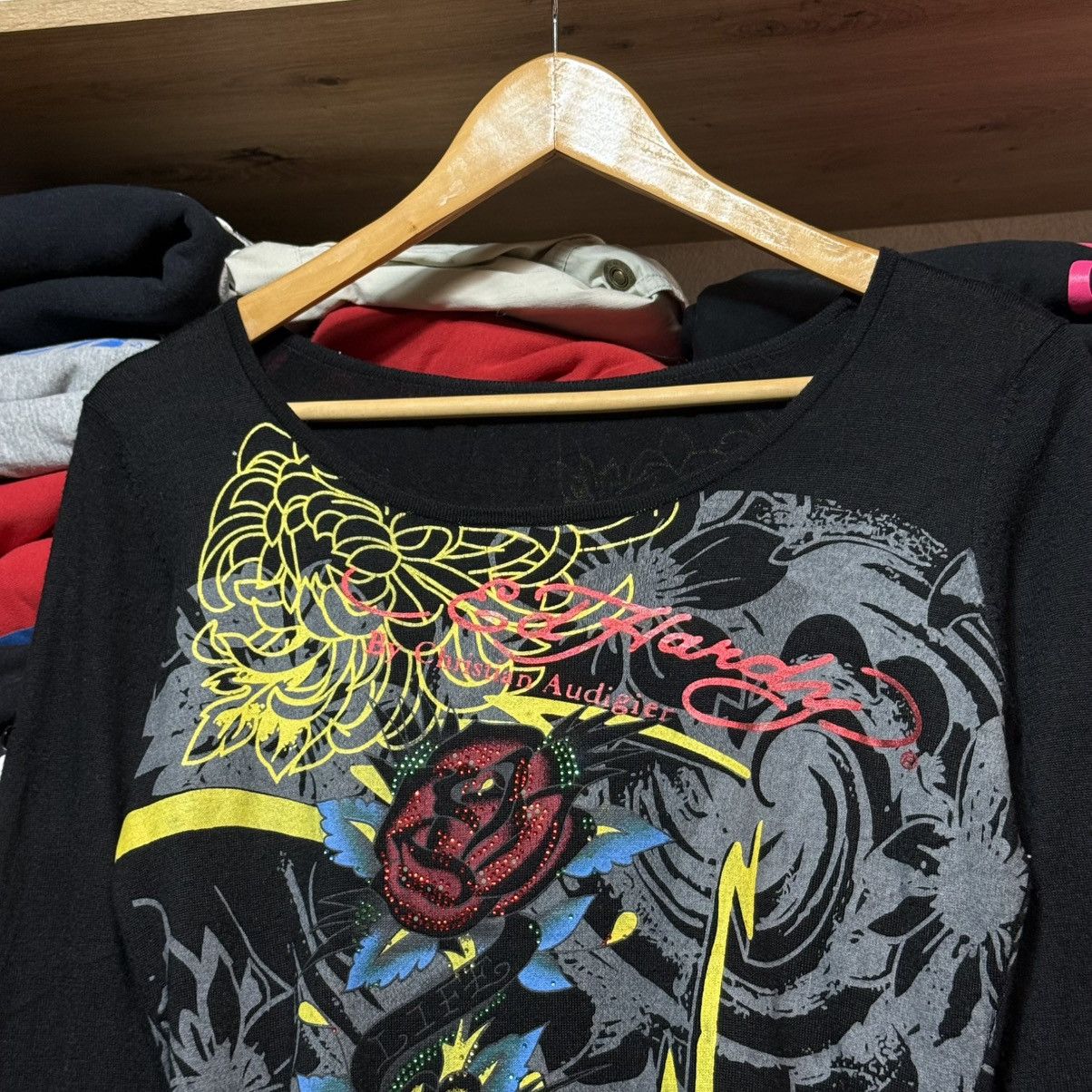 Ed Hardy 📌 Crazy Y2K Ed Hardy Rhinestones Full Print Longsleeve Size S / US 4 / IT 40 - 2 Thumbnail