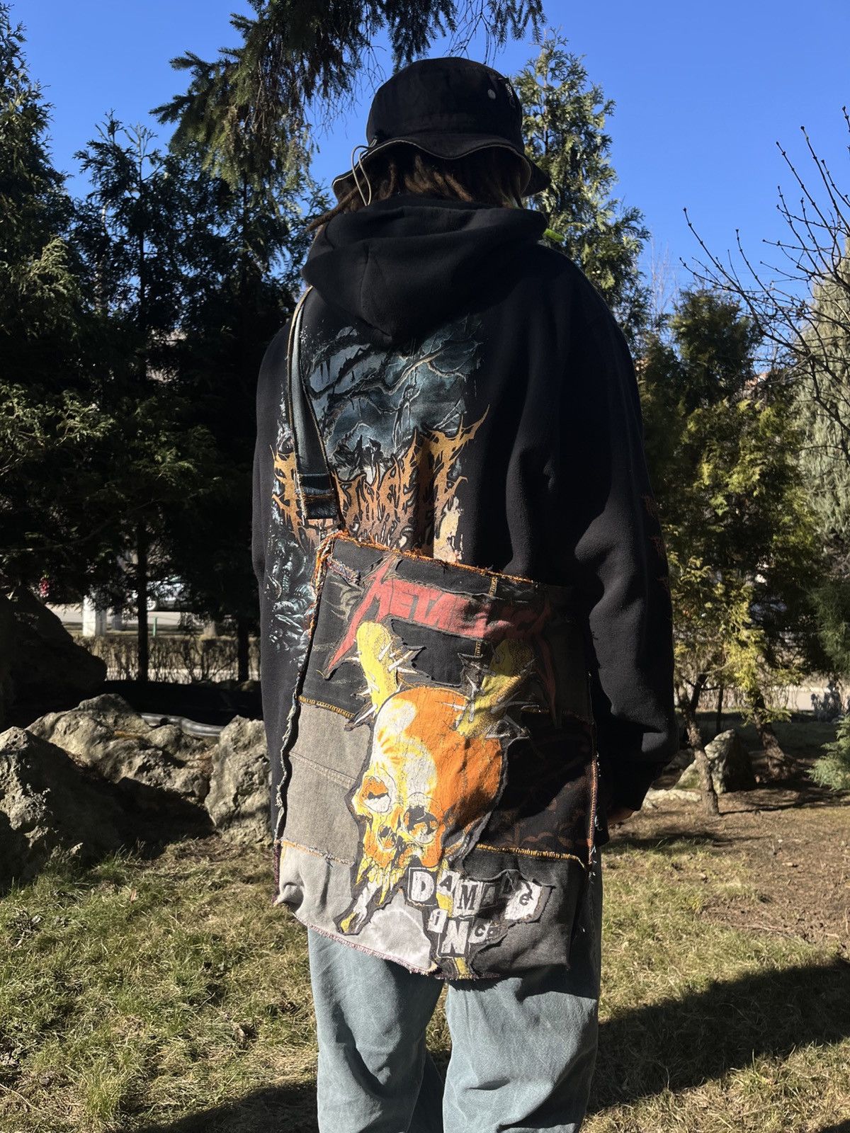 Handmade Custom 1-of-1 Metallica Patchwork Bag/Upcycled Denim & Suede Size ONE SIZE - 2 Thumbnail