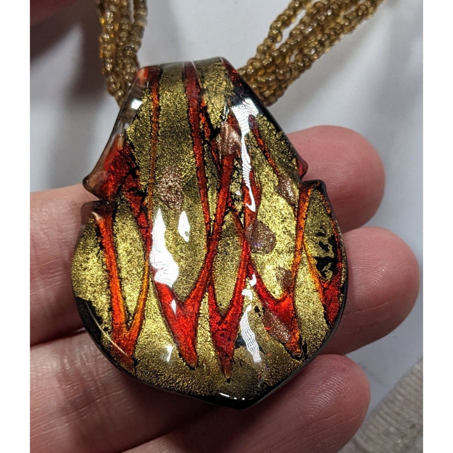 Other Fiery Red And Gold Tone Art Glass Pendant With Multistrand G Size ONE SIZE - 6 Thumbnail