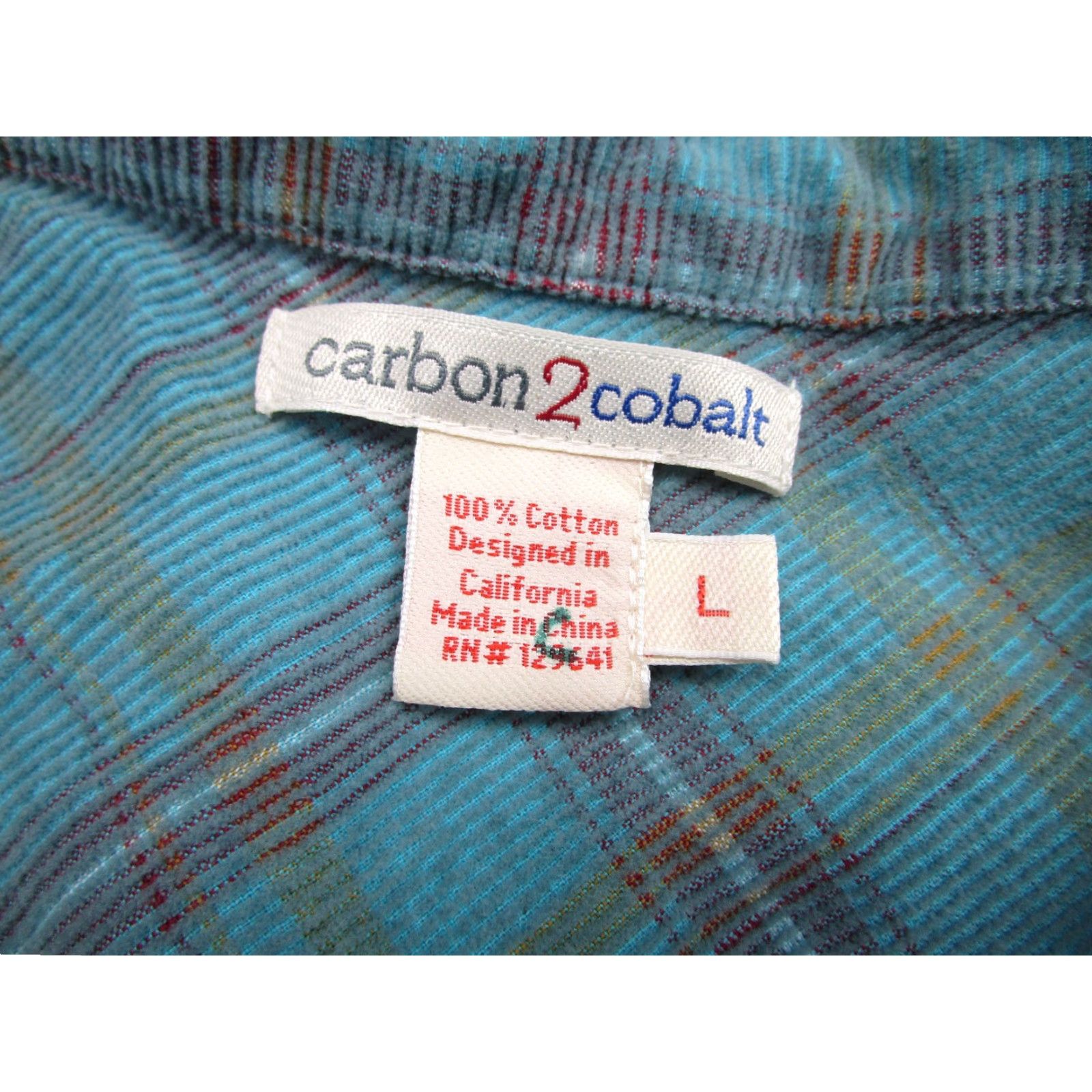 Carbon2Cobalt Carbon2Cobalt Button-Up Shirt Mens Large Blue Plaid Corduroy Western with Pockets Size US L / EU 52-54 / 3 - 4 Thumbnail