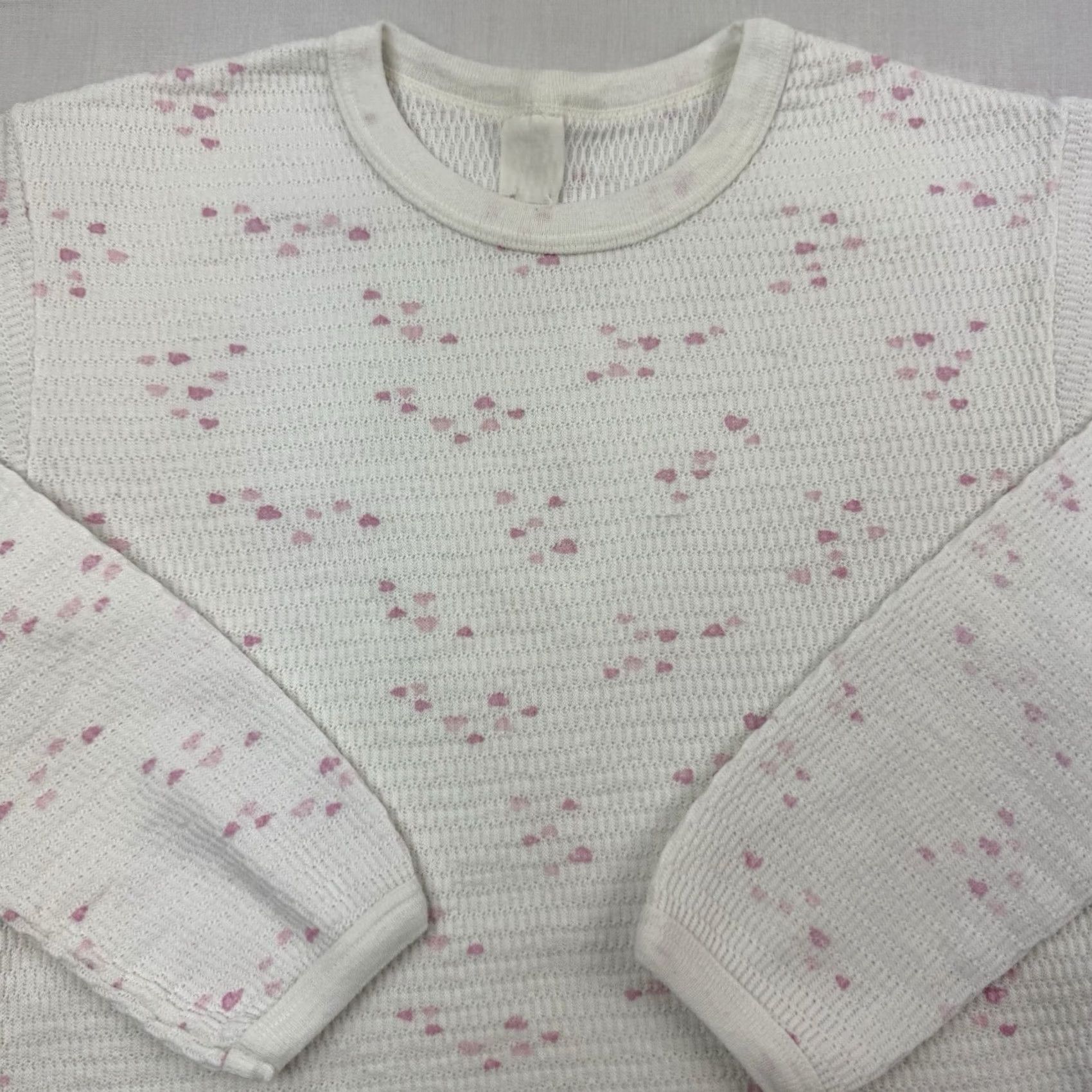 Vintage VINTAGE American Shirt Womens Small Crew Neck Long Sleeve Thermal Heart Printed 70s 80s Hipster Grunge White Cotton Slim Vintage Size S / US 4 / IT 40 - 2 Thumbnail