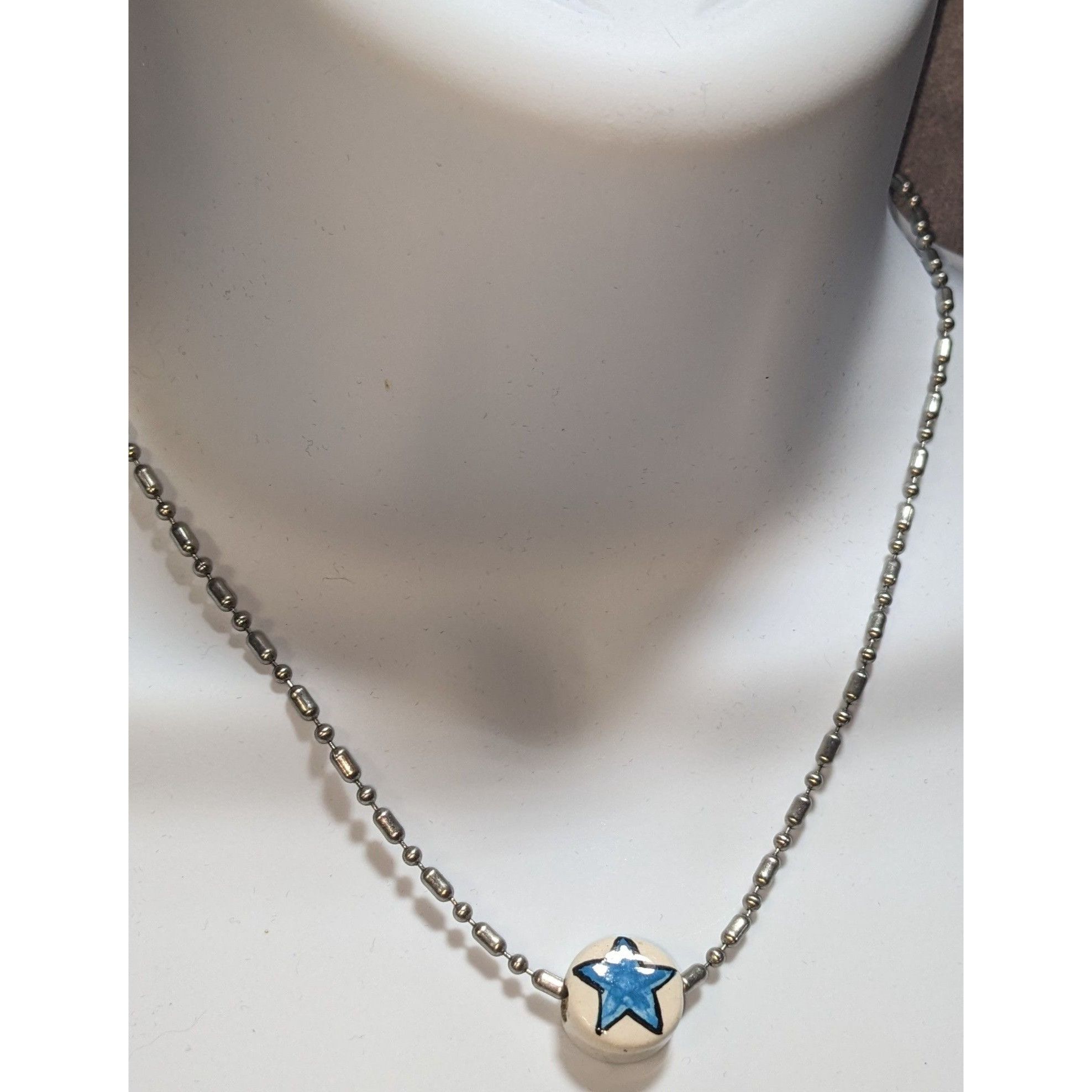Handmade Hand-Painted Blue Star Necklace Size ONE SIZE - 4 Thumbnail