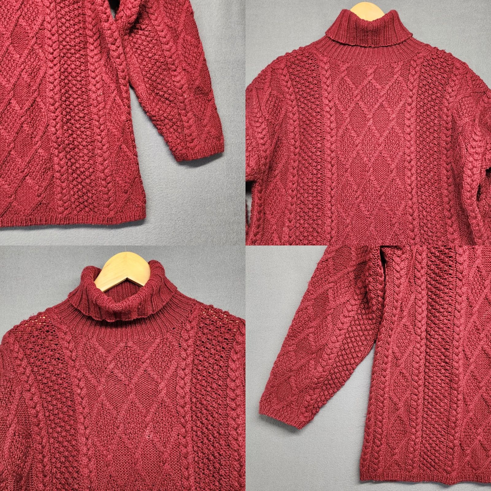 J.Crew J. Crew Cable Knit Turtleneck Sweater Womens Large 100% Wool Burgundy Fisherman Pullover Swing Knit Long Sleeve Wool Mens Womens Girls Boys Size L / US 10 / IT 46 - 8 Thumbnail