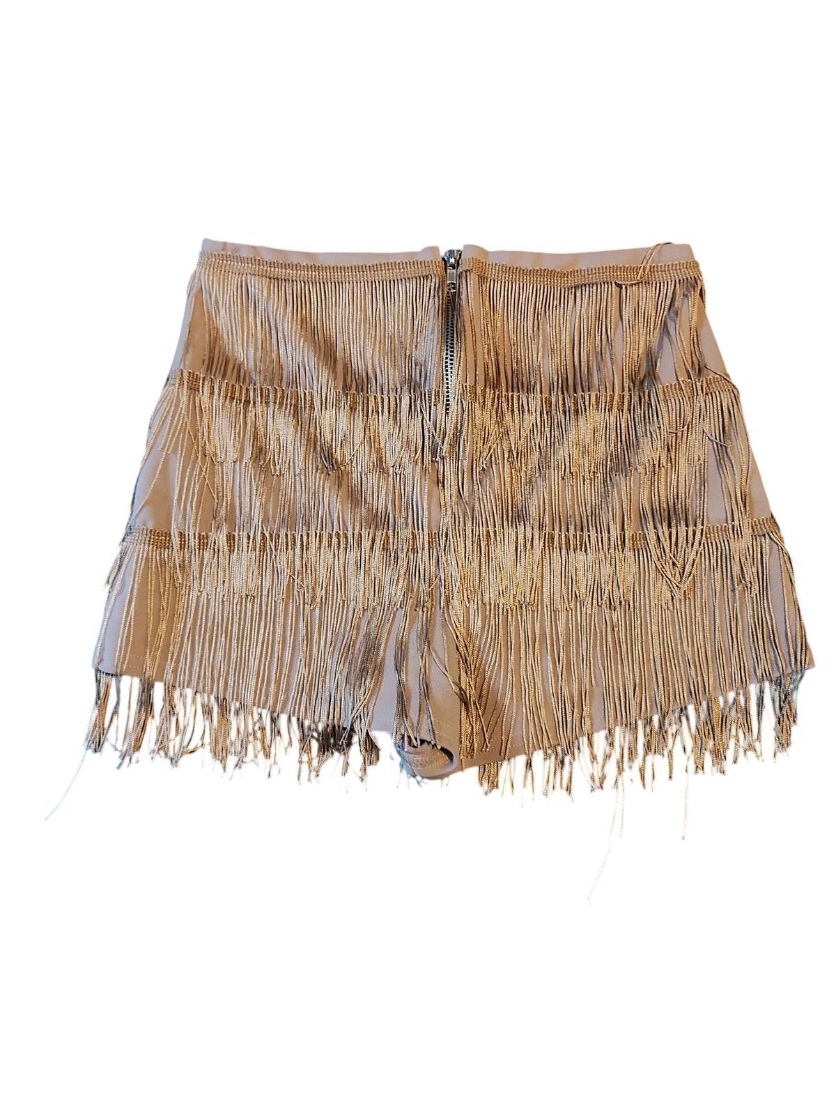 Designer PrettyLittleThing Beige Fringe Layered Shorts Size 28" / US 6 / IT 42 - 6 Thumbnail