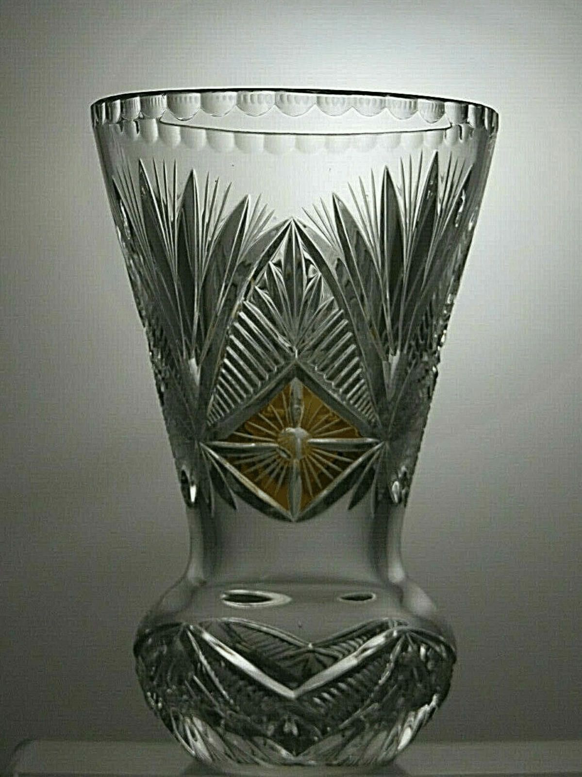 Poeme Bohemien Vintage Rare Bohemian Crystal Cut Amber & Clear Vase 8 7/8" Size ONE SIZE - 1 Thumbnail