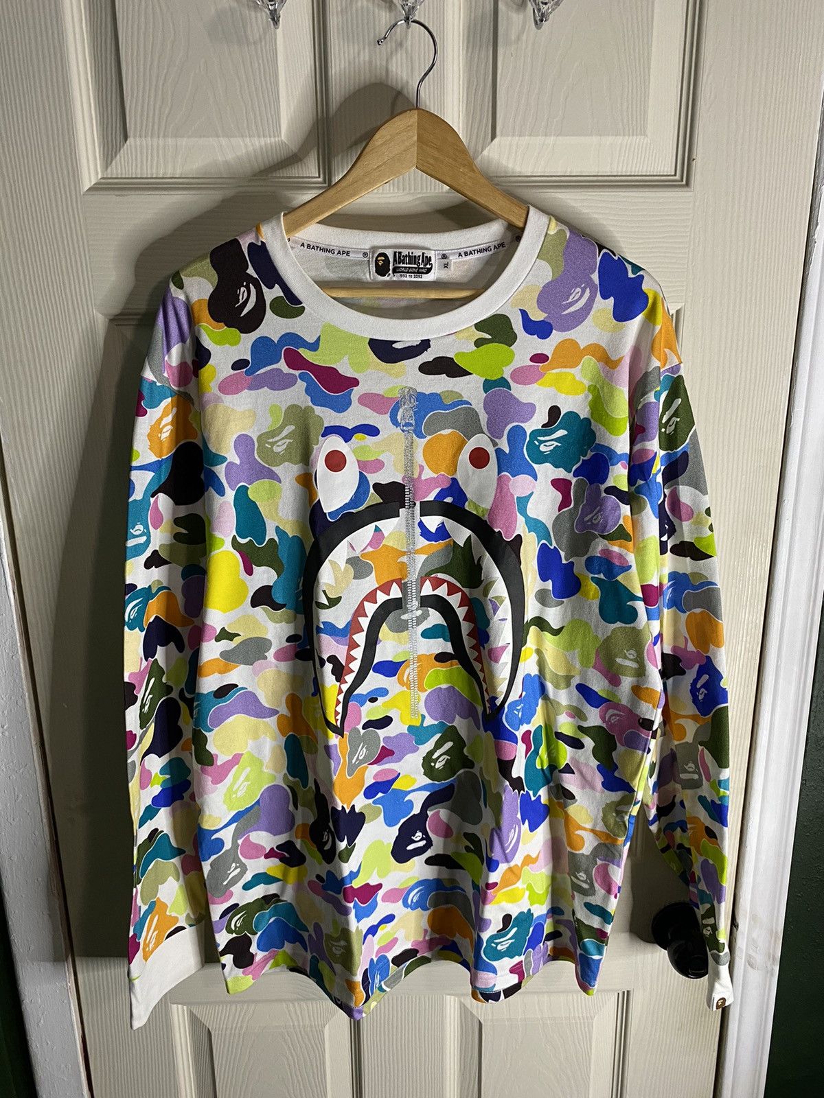 Bape Bape Multi Camo Shark L/S Tee “White” 2020 sz XL | Grailed