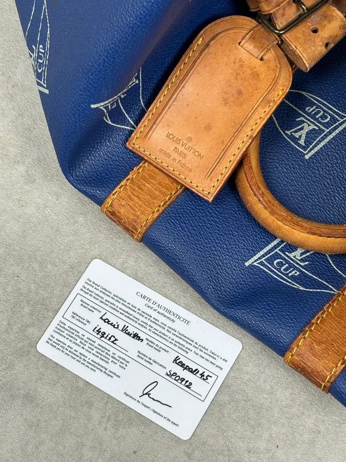 Louis Vuitton 1992 Louis Vuitton LV Cup Falgs Keepall 45 Blue Regatta Blue Leather Travel Bag Size ONE SIZE - 18 Thumbnail