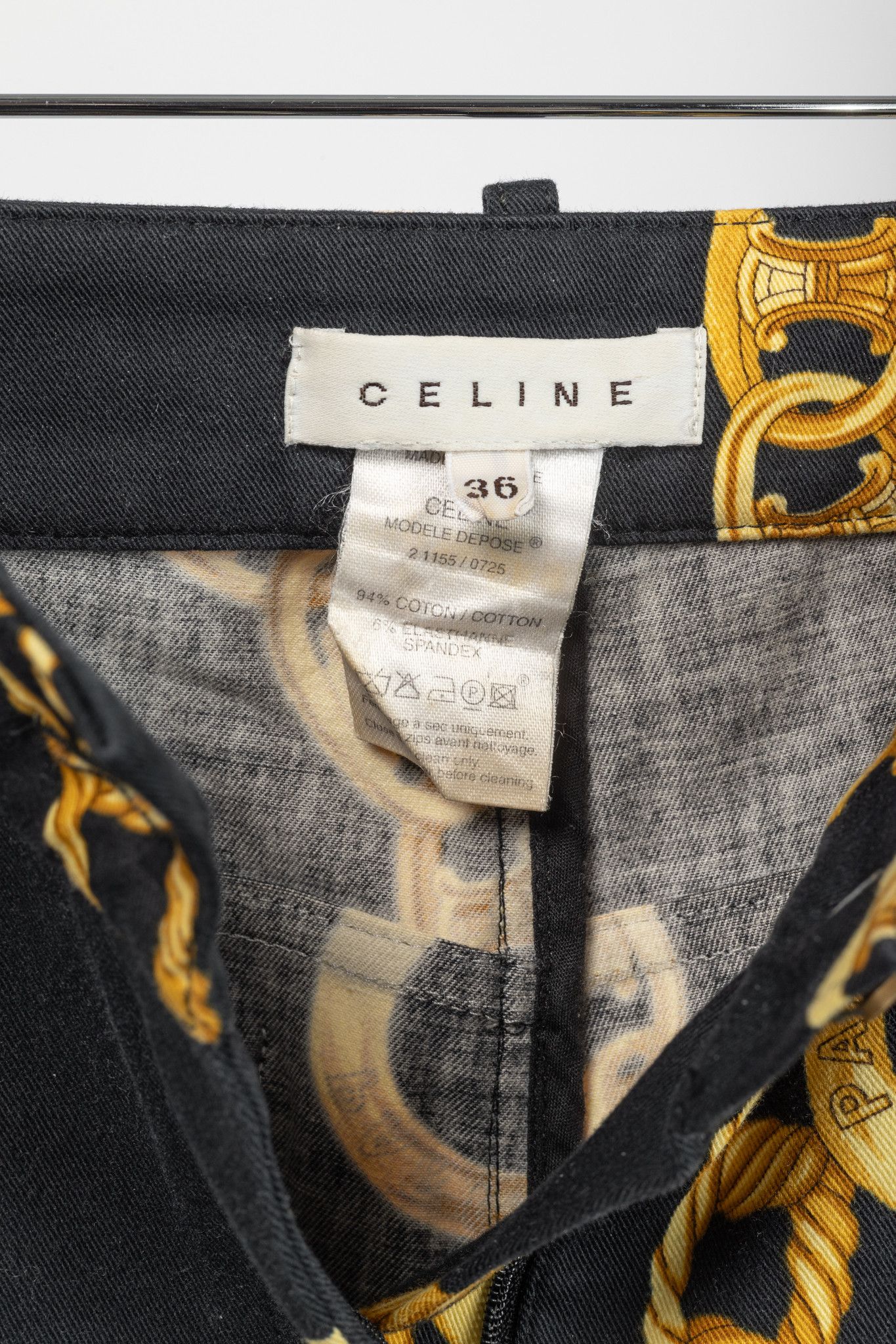Celine Celine SS/04 Black Chain-Motif Cotton Twill Skinny Pants Size 28" / US 6 / IT 42 - 4 Thumbnail