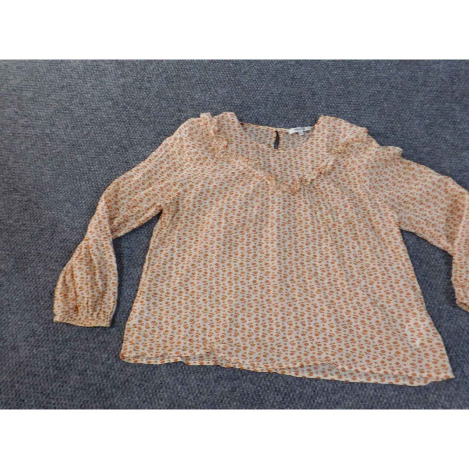 Madewell Madewell Blouse Shirt Womens L Orange Floral Woven Cotton Pullover Round Neck Casual Ruffle Size L / US 10 / IT 46 - 3 Thumbnail