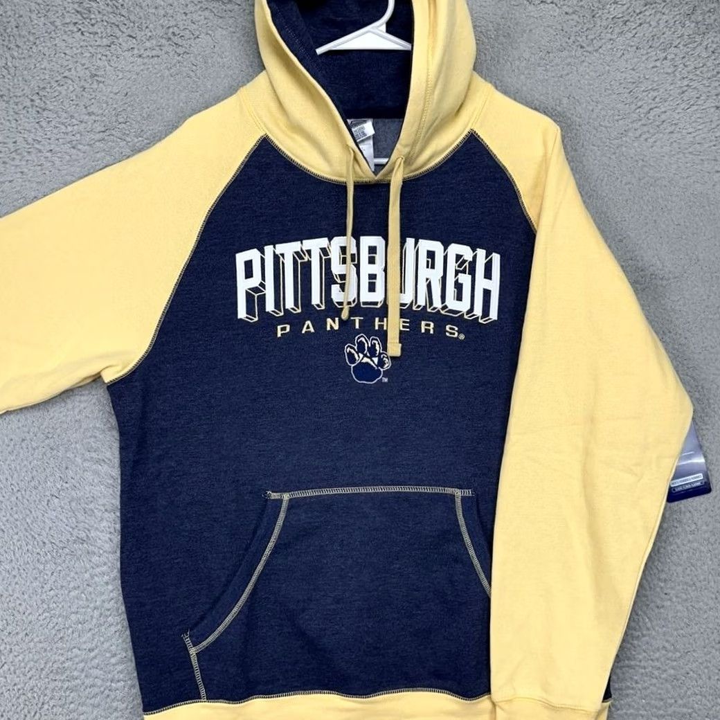 Vintage Pittsburgh Panthers Sweatshirt Mens Large Blue Yellow Pro Edge Hoodie Pocket Raglan Sleeve Ncaa Pitt Panthers Gear Size US L / EU 52-54 / 3 - 2 Thumbnail