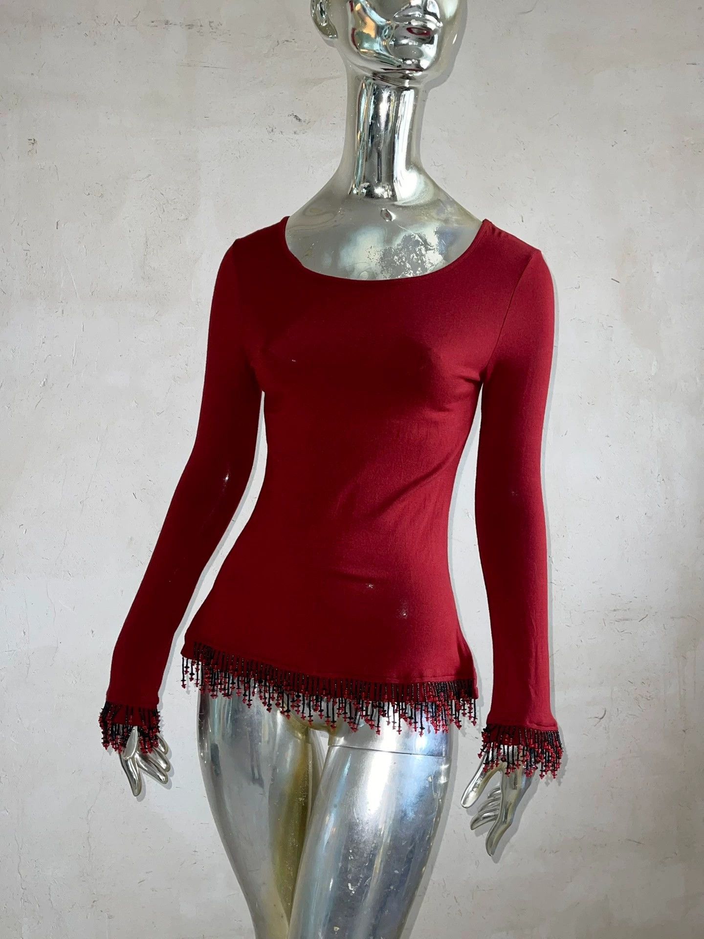 Jean Paul Gaultier Jean Paul Gaultier Blood Red Irregular Beaded Top Size S / US 4 / IT 40 - 1 Thumbnail