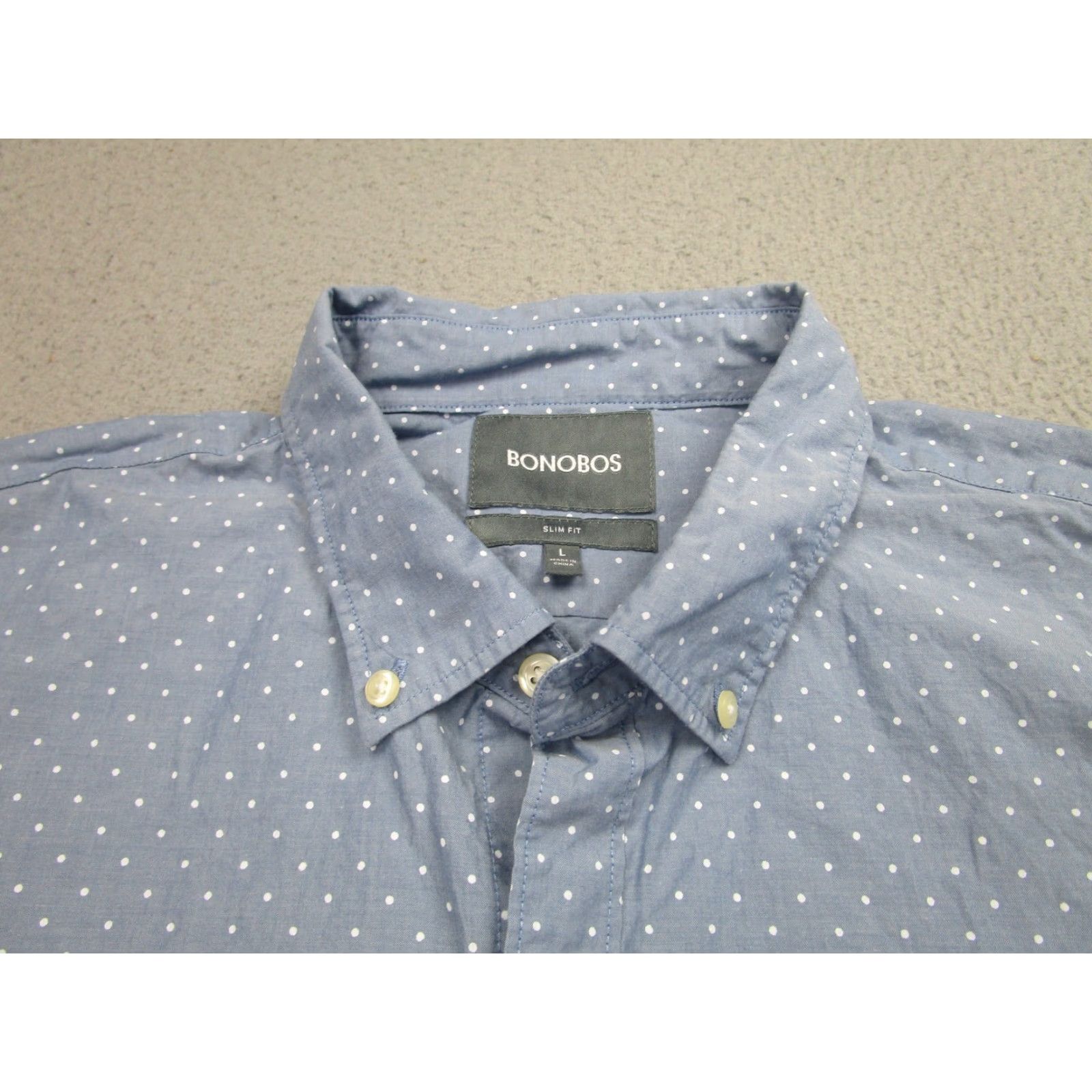 Bonobos VINTAGE Bonobos Shirt Mens Large Blue White Polka Dot Button-Up Slim Fit Casual Cotton Size US L / EU 52-54 / 3 - 3 Thumbnail