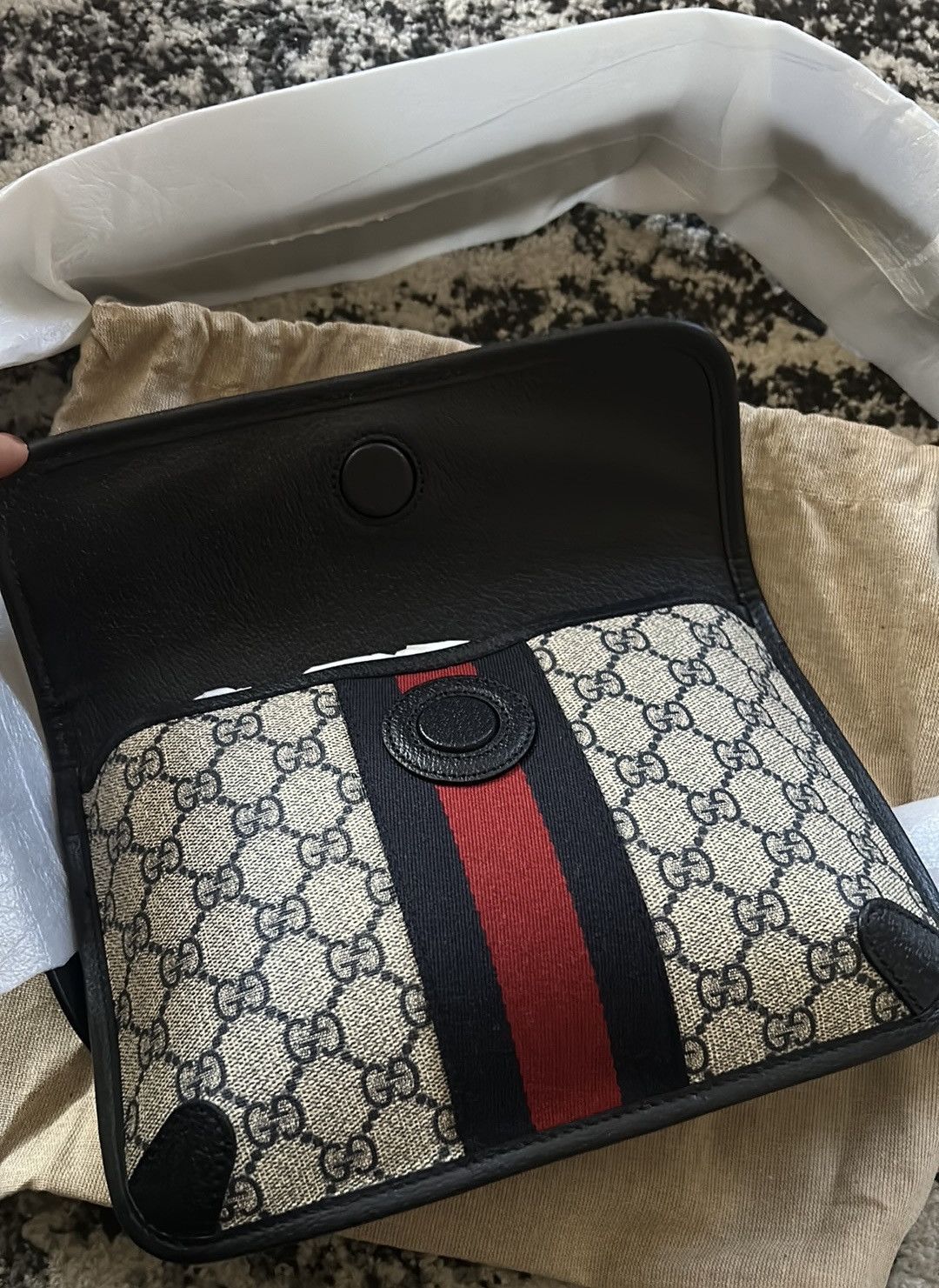 Gucci GUCCI GG Supreme Monogram Web Belt Bag 90 36 Beige Navy Size ONE SIZE - 3 Thumbnail