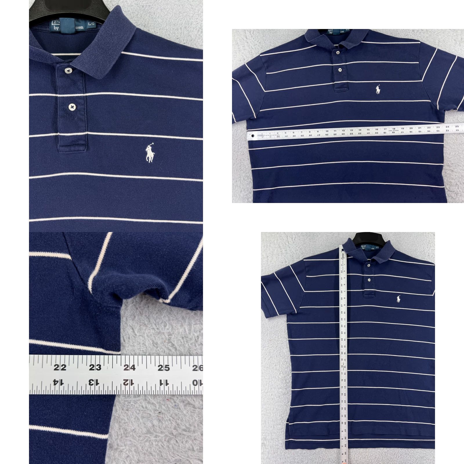 Polo Ralph Lauren VINTAGE Polo Ralph Lauren Polo Shirt Men L Blue White Stripe 100% Cotton Knit Size US L / EU 52-54 / 3 - 8 Thumbnail