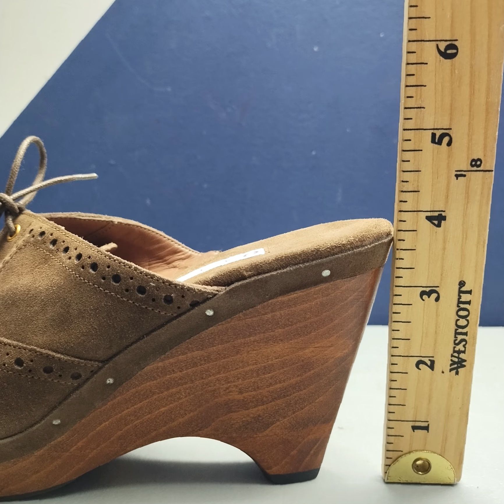 Vintage L'Autre Chose Oxford Wood Mules Womens Size 7 Brown Comfort Wedge Heel Lace Up Shoes Size US 7 / IT 37 - 8 Thumbnail