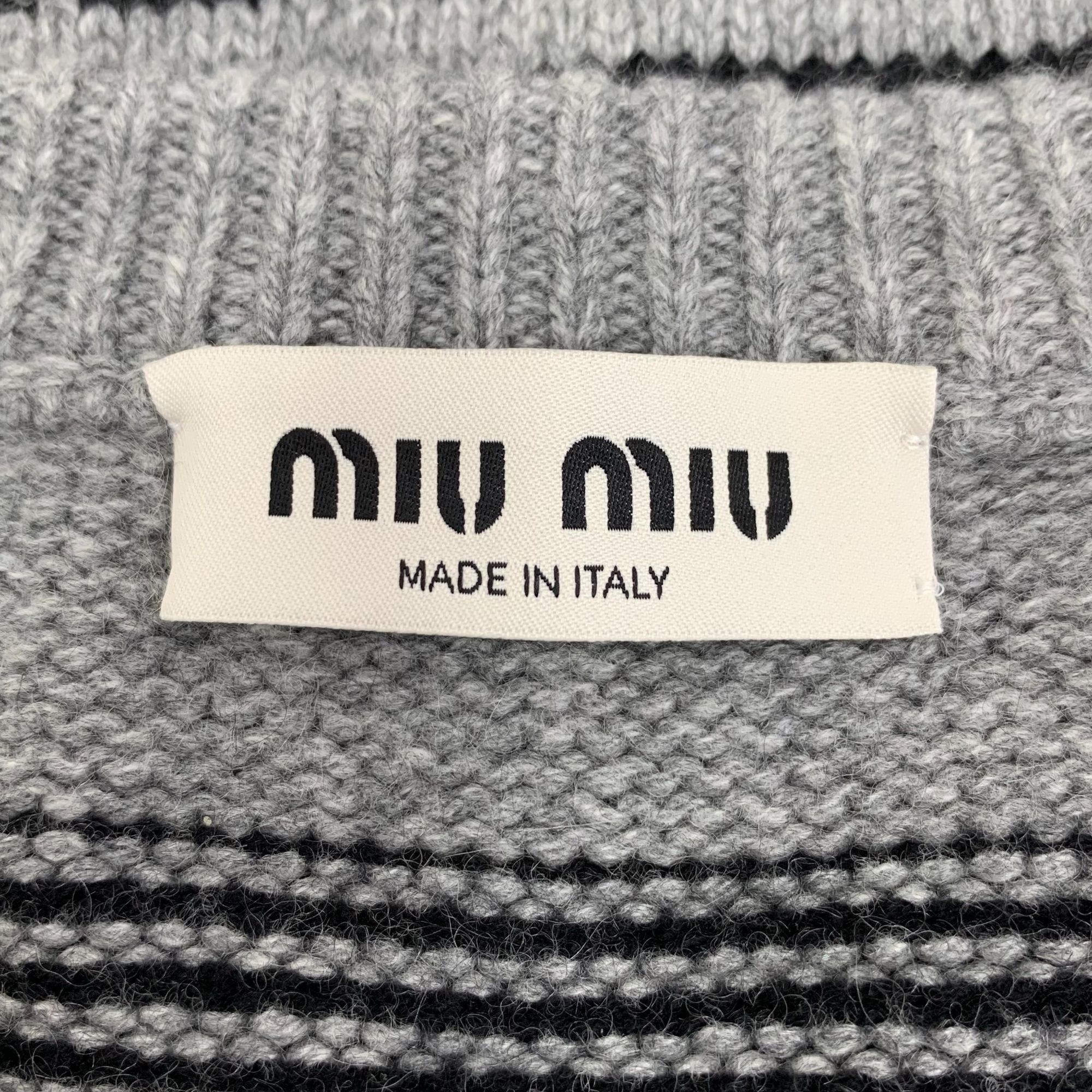Miu Miu Miu Miu 2022 Dark Grey Logo Stripe Intarsia Cashmere Sleevel Size XS / US 0-2 / IT 36-38 - 10 Thumbnail