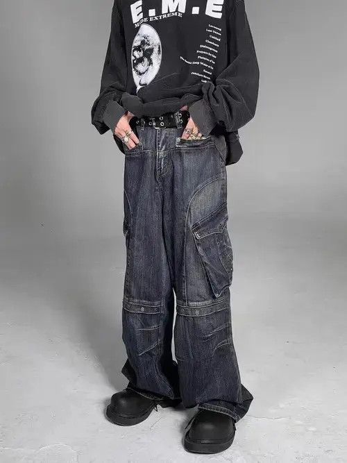 Japanese Brand × Jean Heavy industrial style washed studded large pocket jeans Size US 32 / EU 48 - 1 Thumbnail