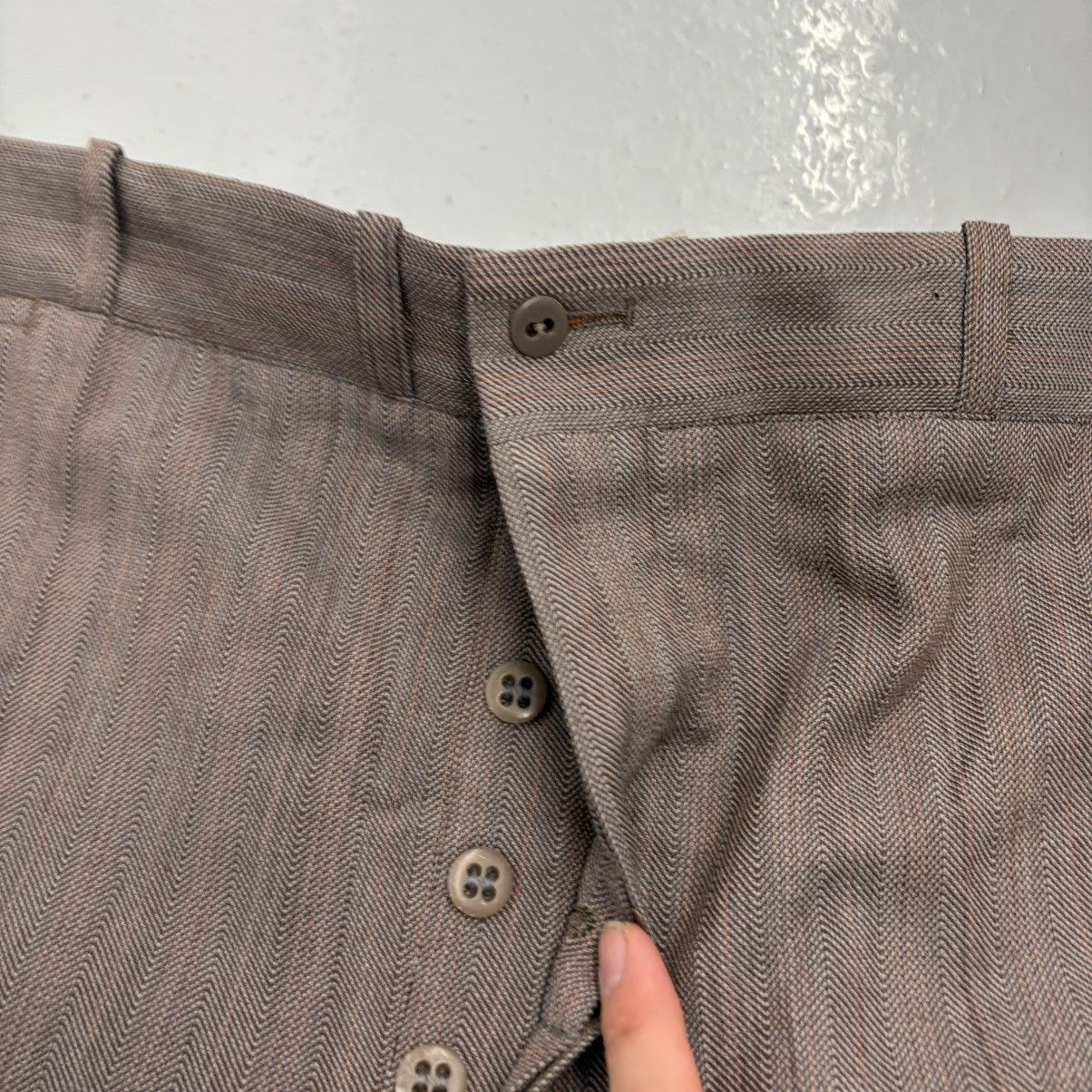 Other NOS Vintage 50s Brown Herringbone Wool Trousers 36x27 Size US 36 / EU 52 - 2 Thumbnail