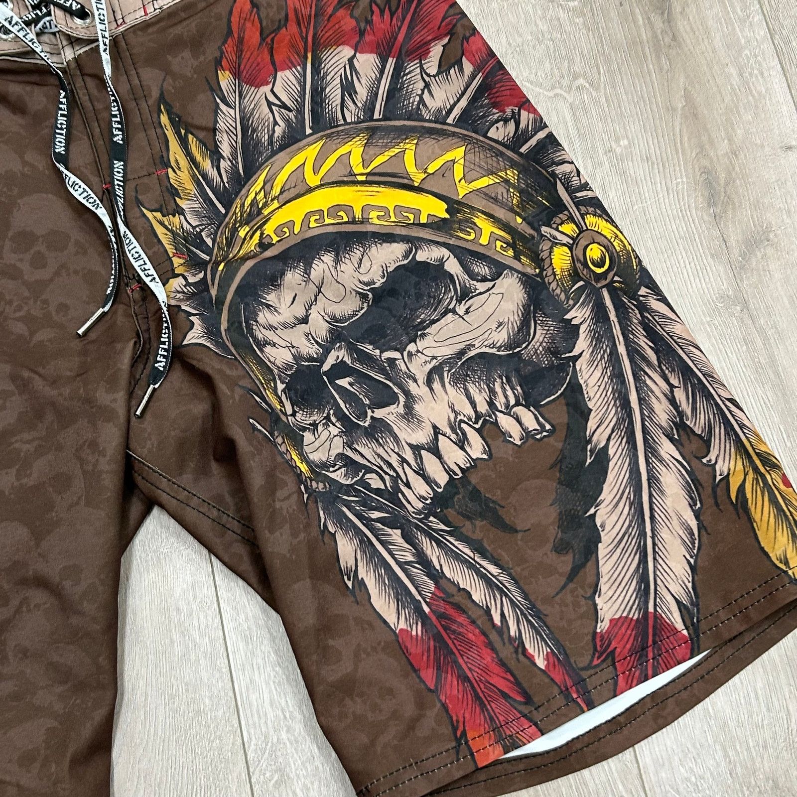 Affliction Affliction Brown Skull Cross Board Shorts Trunks Size 32 Size US 32 / EU 48 - 4 Thumbnail
