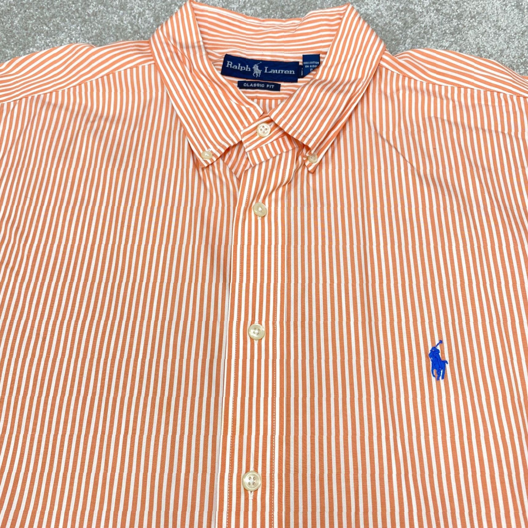 Ralph Lauren Ralph Lauren Classic Fit Long Sleeve Button Up Mens 2XL Orange White Striped Shirt Size US XXL / EU 58 / 5 - 4 Thumbnail