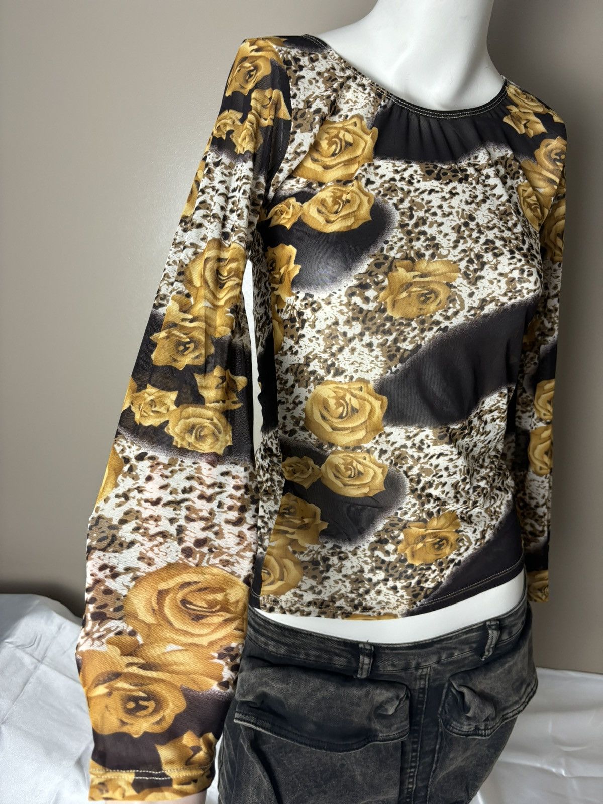 Japanese Brand × Vintage Roses printed mesh long sleeve vintage top Size M / US 6-8 / IT 42-44 - 4 Thumbnail
