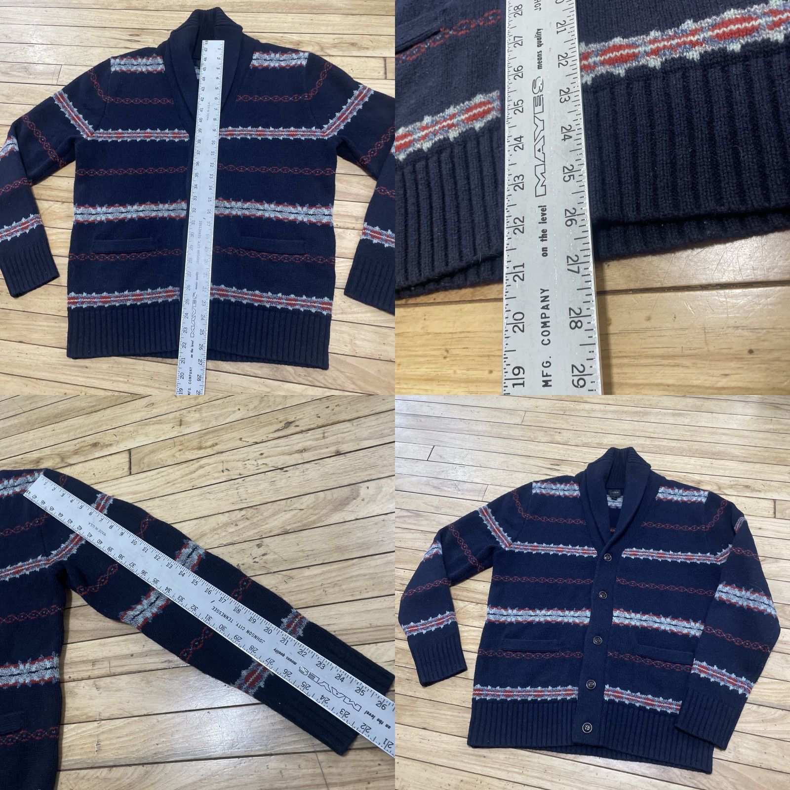 J.Crew J.CREW Shawl Cardigan 100% Lambs Wool Heavy Sweater Blue Red Mens L Fairisle Wool Cardigan Size US L / EU 52-54 / 3 - 8 Thumbnail