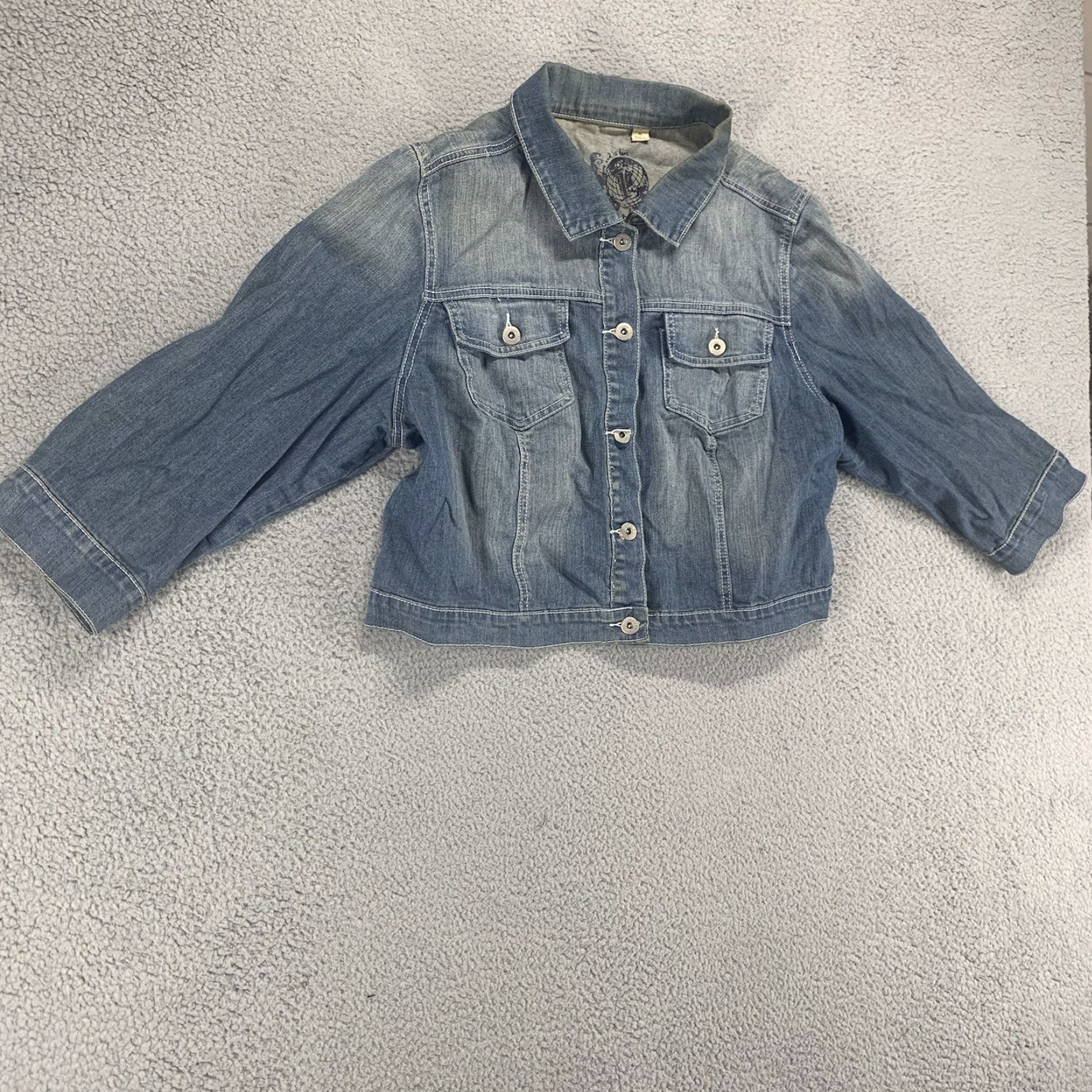 Denime CONEWORLD Denim Jacket Womens XL Blue Stretch Button Coat Casual Regular 4-Season Basic Jacket Ladies Size 40" / US 18 - 2 Thumbnail