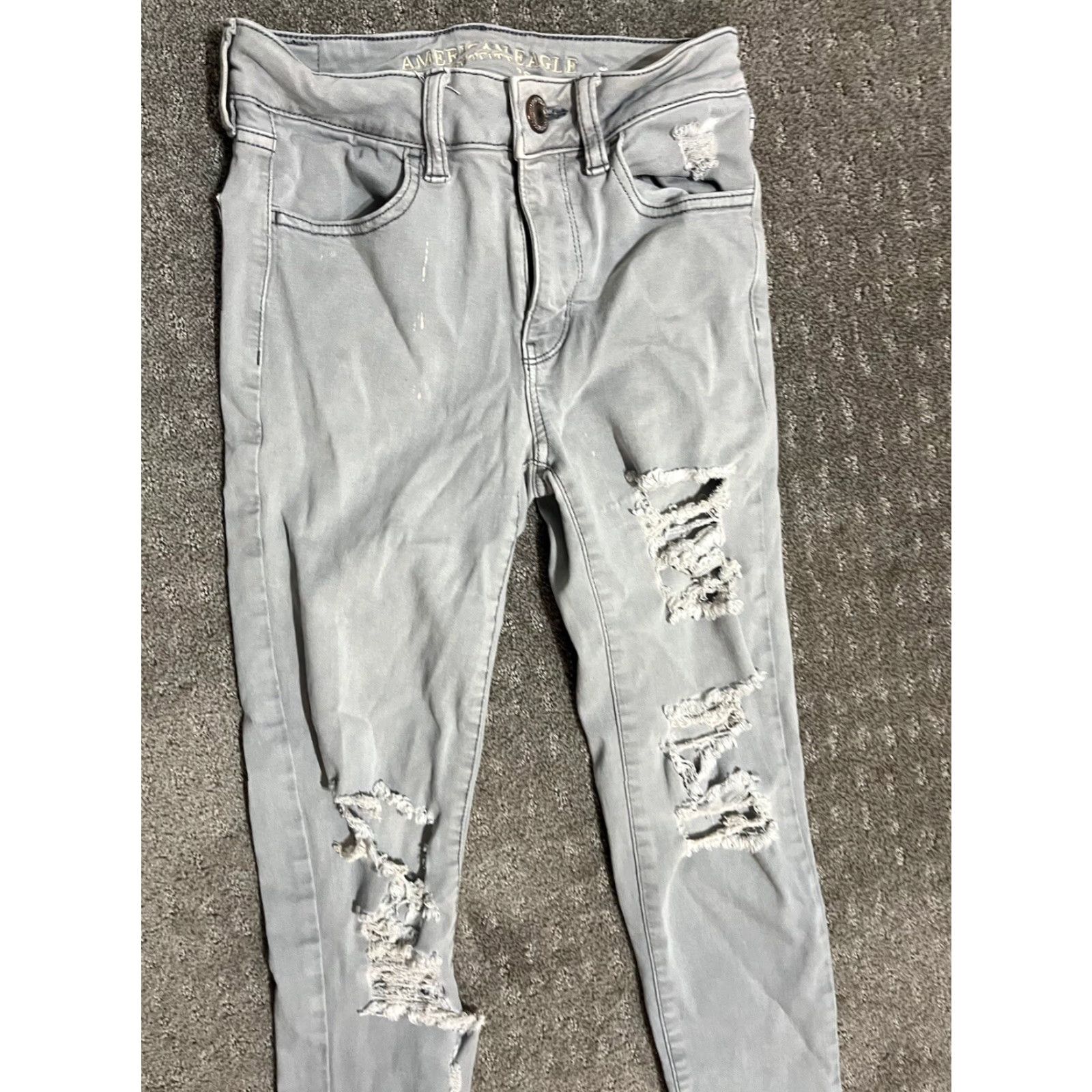 American Eagle Outfitters American Eagle Leggings High Rise Stretch Size 0 Gray Denim Destroyed Womens Size 25" / US 0 / IT 36 - 2 Thumbnail