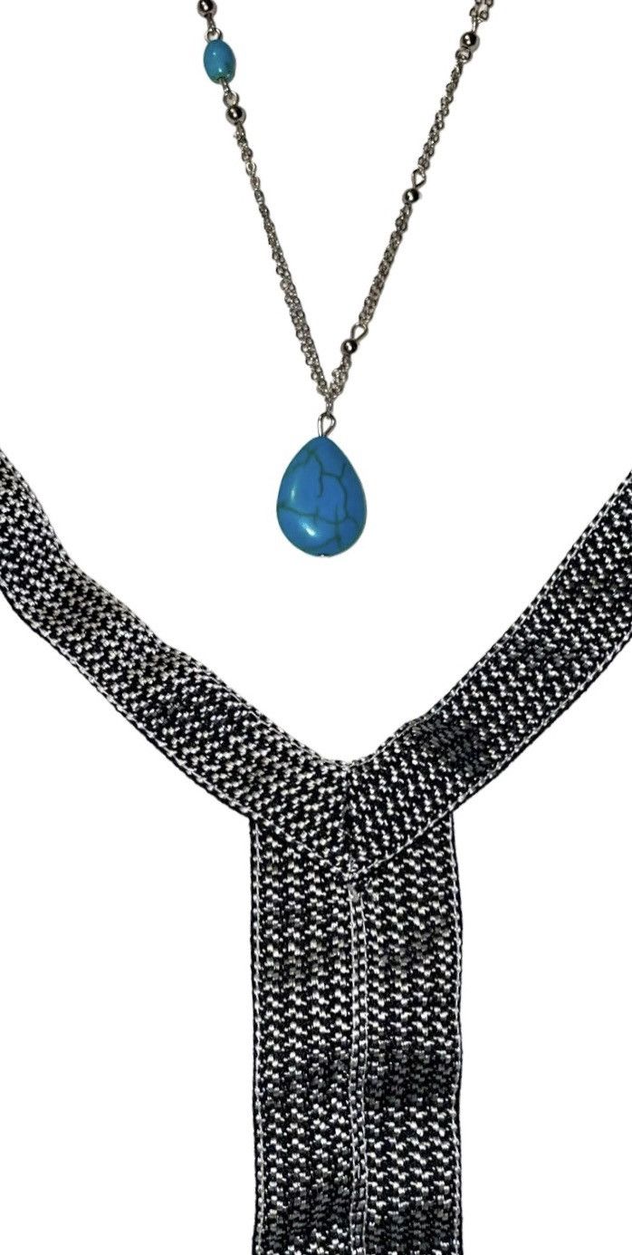 Other Silver Double Chain & Turquoise Bead Necklace by Malta Size ONE SIZE - 9 Thumbnail