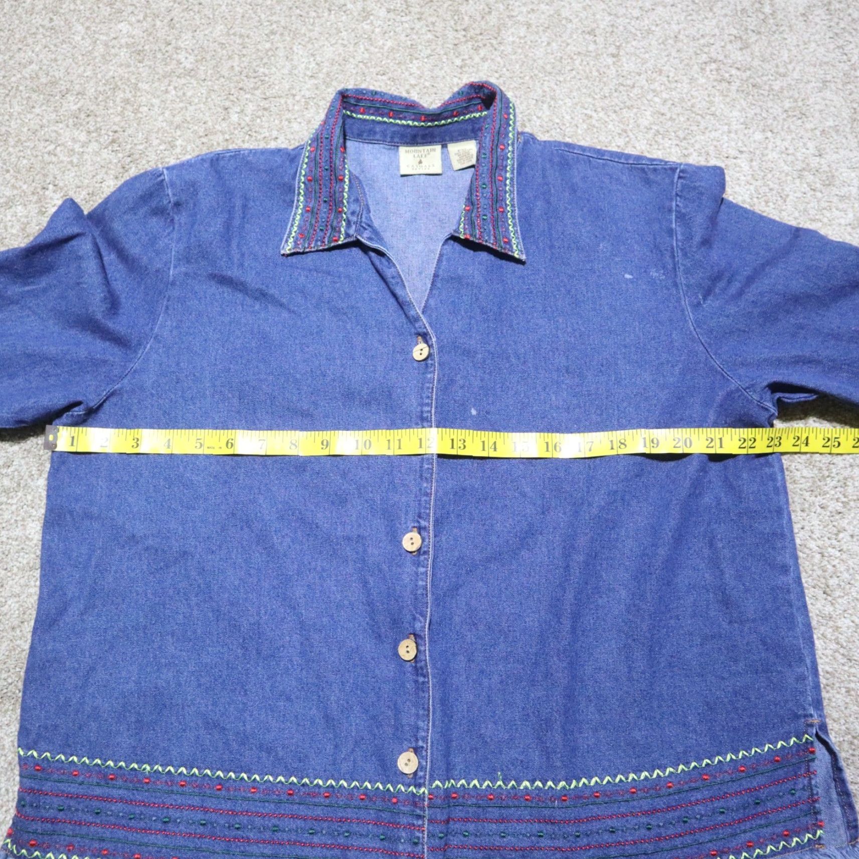 Denime Mountain Lake Shirt Woman’s PXL Extra Large Denim Embroidered Button Up Size XL / US 12-14 / IT 48-50 - 4 Thumbnail