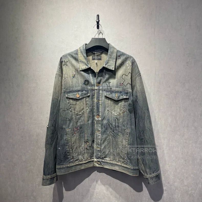 Balenciaga Balenciaga Washed Distressed Graffiti Denim Jacket Size US S / EU 44-46 / 1 - 1 Thumbnail