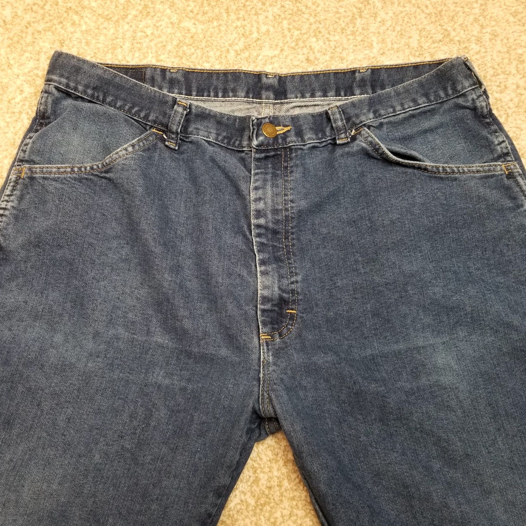 Wrangler Wrangler Jeans Men 38x32 Blue Denim Regular Fit 5-Pocket Design Cotton Polyester Vintage 90s USA Jeans Mens Size US 38 / EU 54 - 3 Thumbnail