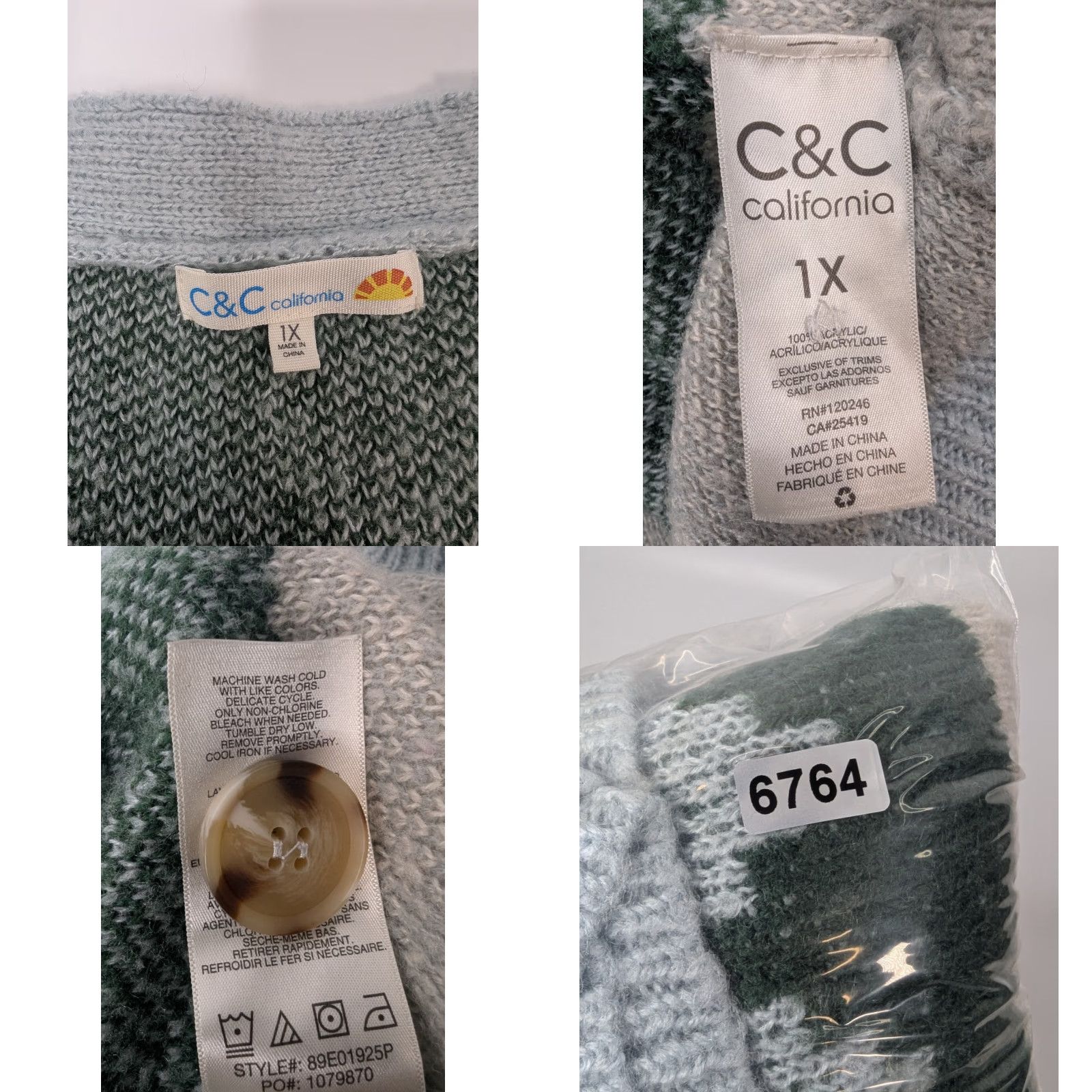 Vintage C&C California Cardigan Women 1X Boxy Jacquard Button V-Neck Knit Lightweight Blue Green Sweater Plus Size Size XL / US 12-14 / IT 48-50 - 8 Thumbnail