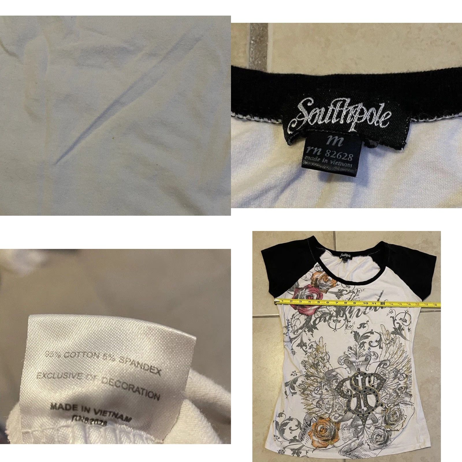 Affliction VINTAGE Southpole Shirt M Goth Emo Flower Biker Motorcycle Tapout Punk Grunge Y2K Shirt Women M White Beaded 80s 90s Retro Rock Size M / US 6-8 / IT 42-44 - 8 Thumbnail