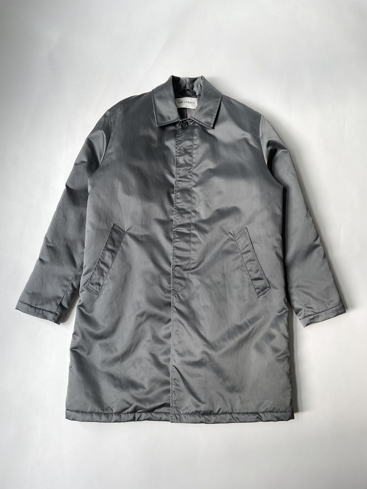 image of Our Legacy ‘Steel Shine’ Padded Nylon Mac in Grey, Men's (Size Medium)