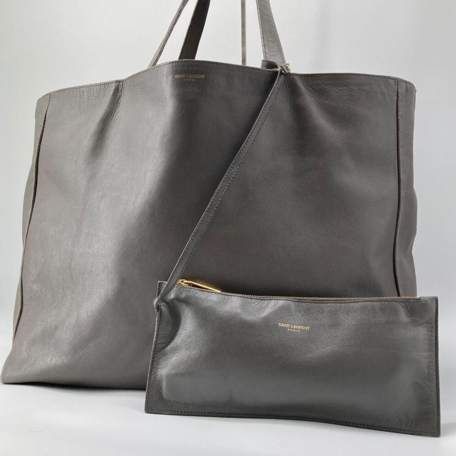 Saint Laurent Paris Saint Laurent - Grey Leather Tote Bag with Pouch Size ONE SIZE - 3 Thumbnail