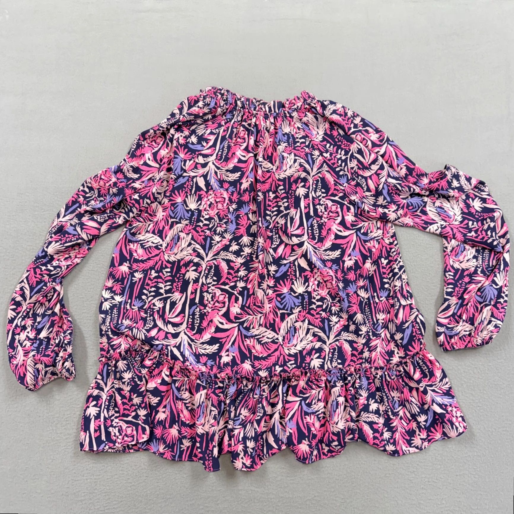 Lilly Pulitzer Lilly Pulitzer Blouse Womens Small Multicolor Floral Ruffle Tunic Long Sleeve Size S / US 4 / IT 40 - 4 Thumbnail