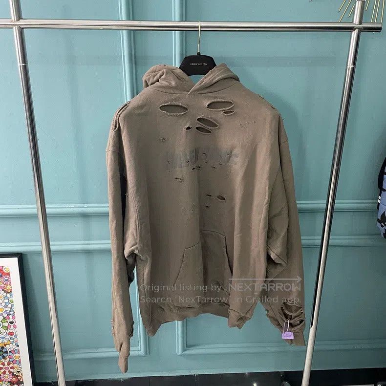 Balenciaga Balenciaga Destroyed Khaki Logo Hoodie Jacket Size US XXS / EU 40 - 1 Thumbnail