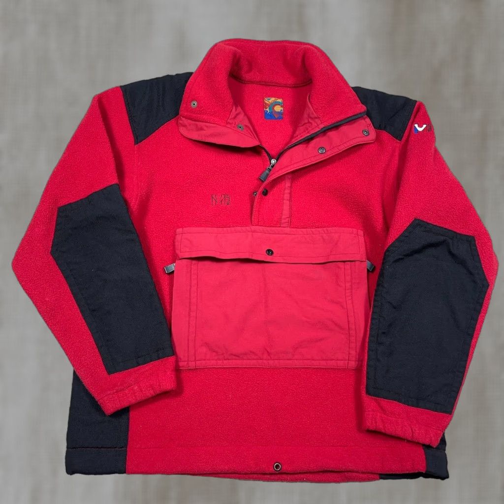 Vintage Millet Red Black Fleece Pullover Sweater Men M 90s Vintage Mock Neck Zipper Logo Embroidered Polartec Anorak, Solid Size US M / EU 48-50 / 2 - 1 Thumbnail