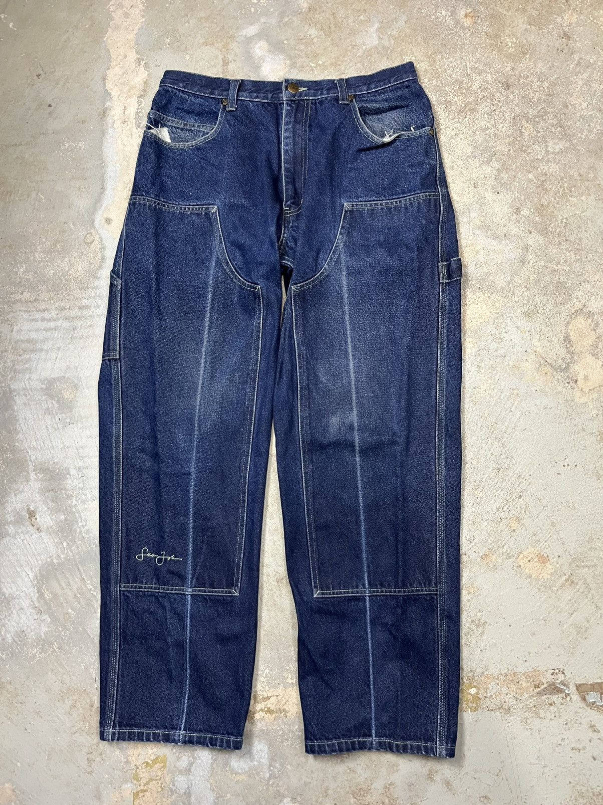 Sean John × Vintage Baggy Vintage Sean Jean Y2K 2000s Denim Double Knees Size US 33 - 1 Thumbnail