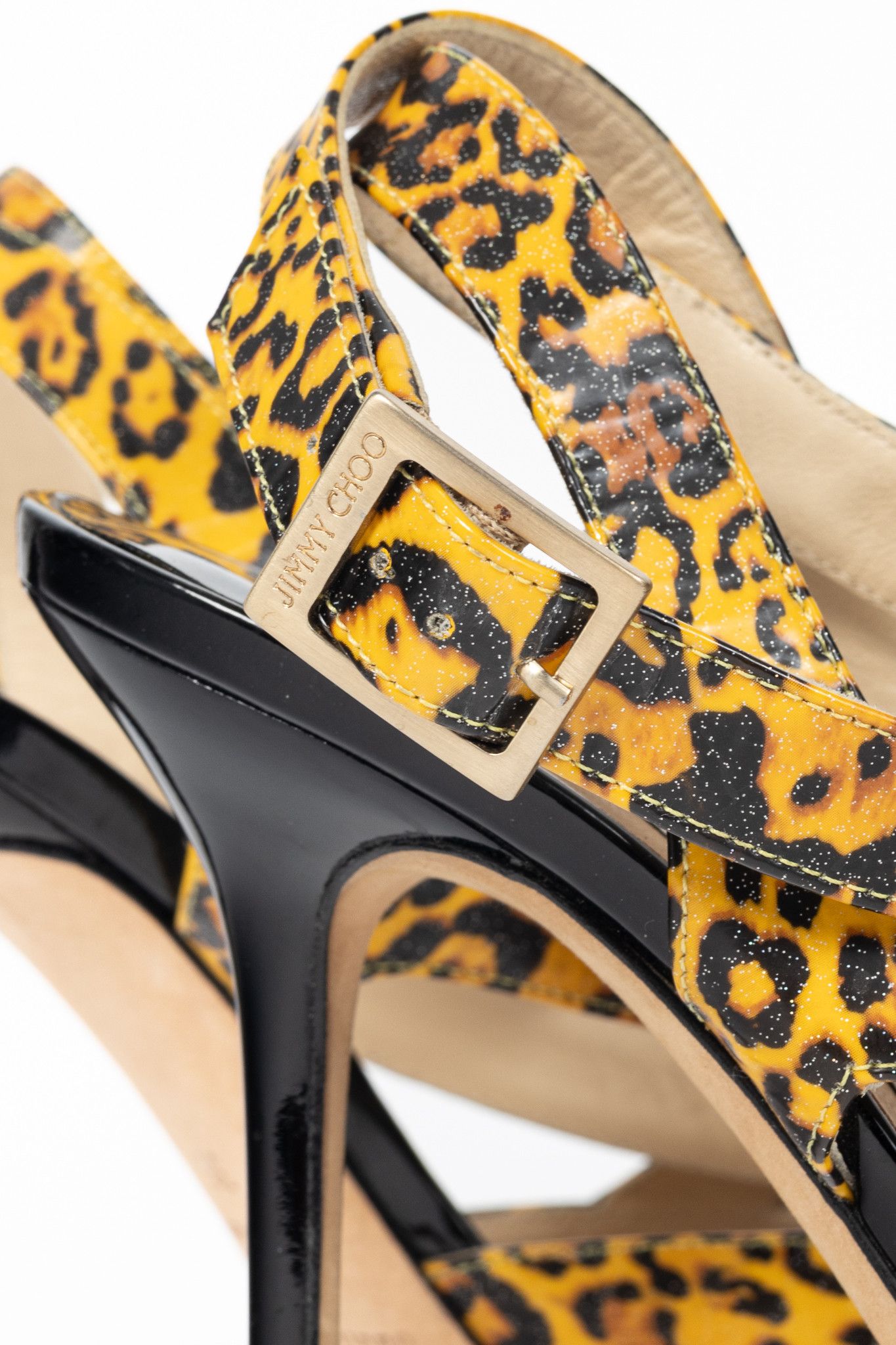 Jimmy Choo Jimmy Choo Gray Leopard Print Patent Crisscross Sandals Size US 5.5 / IT 35.5 - 9 Thumbnail